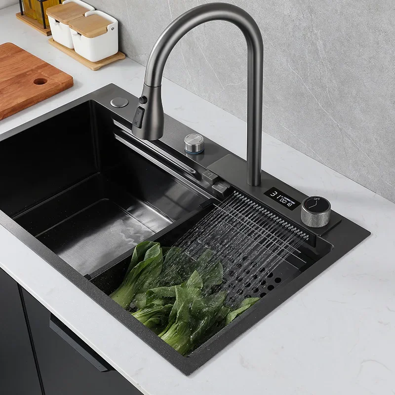 Manual nano display raindance waterfall sink single slot thickening kitchen suits to wash dish pool basin under the sink