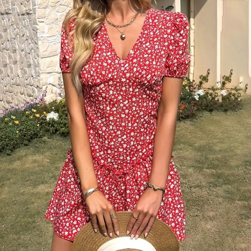 l38e-women-puff-short-sleeve-sexy-v-neck-floral-print-ruffle-mini-swing-dress