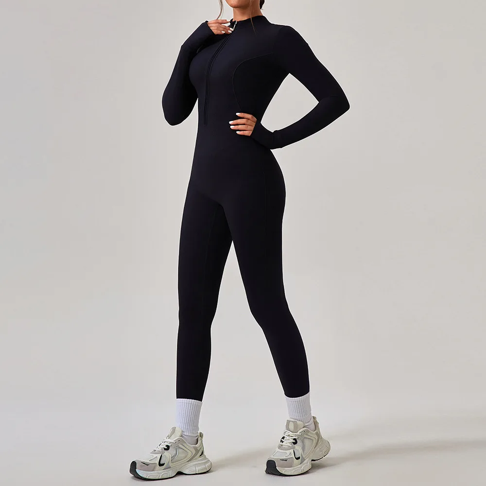 

Yoga Jumpsuit Women's Sport Bodysuit Solid Color Zipper Long Sleeve Pants Sexy Slimming Fitness Wear Gym Pilates Training 2025
