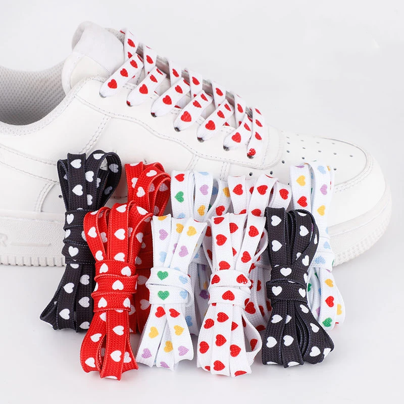 Little Daisies Sakura Design High-top Canvas Shoe Lace Heart Love Flat Shoelaces for Sneakers AF1 Style Flat Laces for Shoes