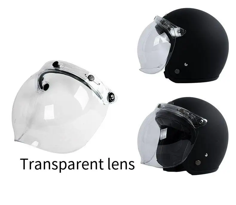 Motorcycle Helmet Bubble Visor, Retro 3‑Snap Universal Wind‑Resistant Sun‑Protection Lens, Frame‑Equipped Face Shield Goggles