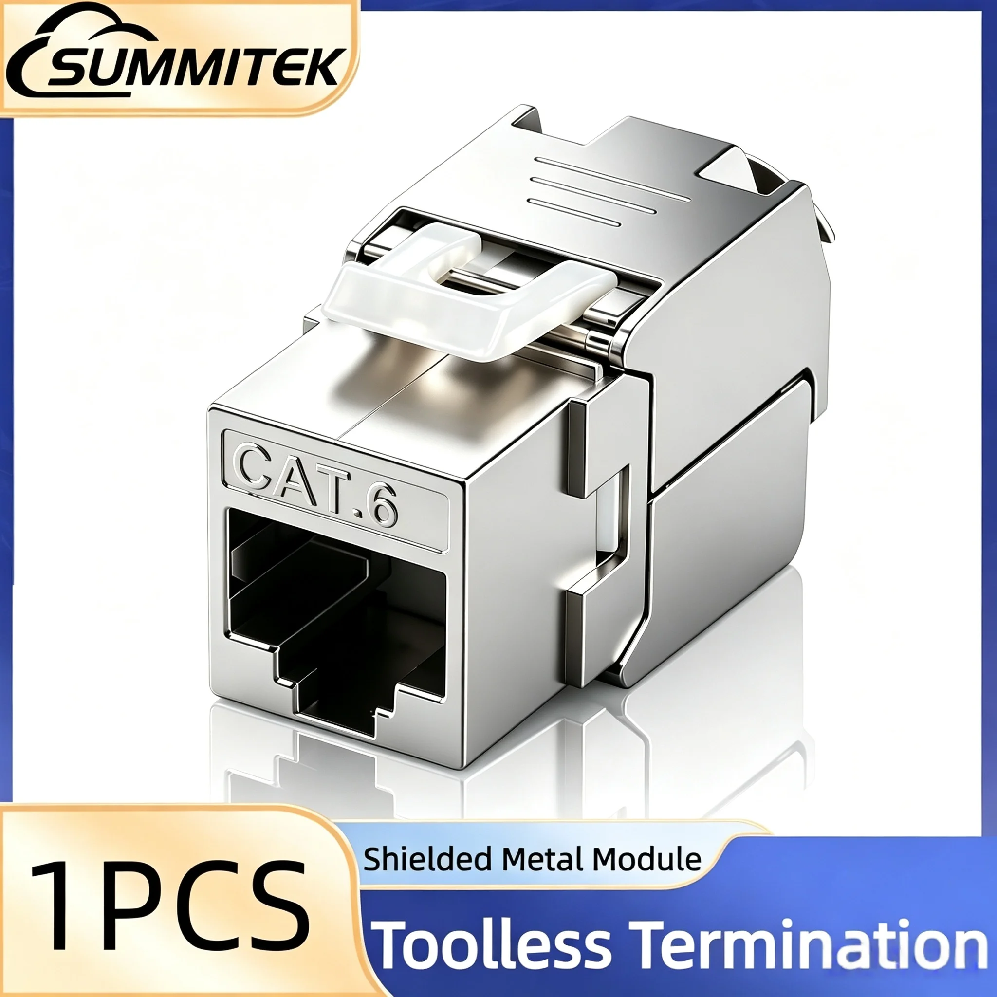 SUMMITEK 1PCS RJ45 Keystone Jack Module CAT6 Tool-Less STP Shielded Self-Locking CAT6 Zinc Alloy Network Coupler Adapter