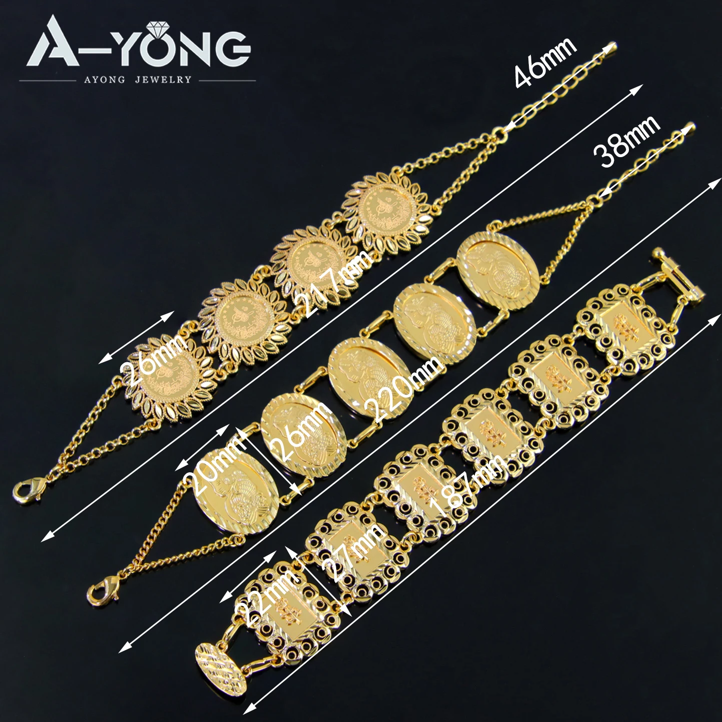 Luxus Saudi vergoldet Armband 21k Gold Farbe italienische Mode Manschette Armreifen Oman islamische Frauen Event Party Schmuck – Detail 4