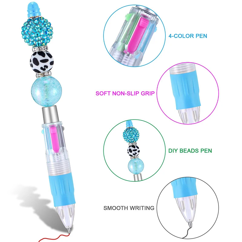 180Pcs DIY Multi-Color Bead Pens New Styles Beaded Ballpoint Pen 4 Colors Retractable Rollerball Pen