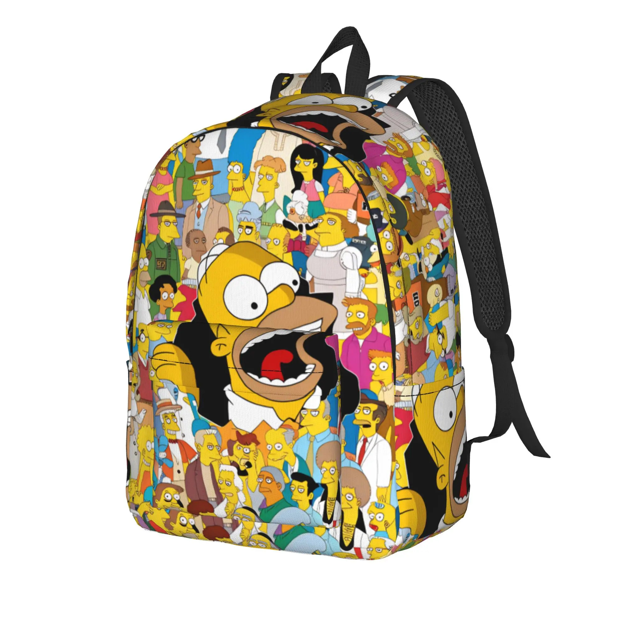 S-Simpsons Characters Crowd Scene Backpack Girl  Pattern Backpacks Polyester Streetwear High School Bags Hiking Design Rucksack