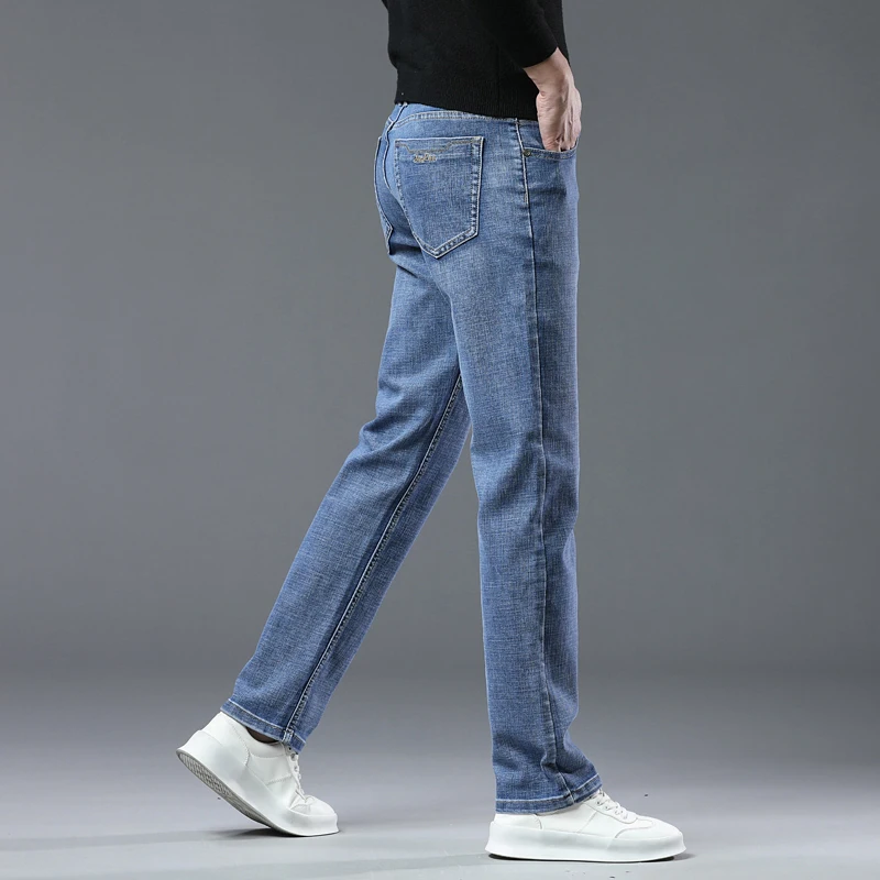 SULEE Jeans dritti da uomo ricamati Business Fashion Pantaloni in denim casual elastici Pantaloni in denim quotidiani a vita media di alta qualità da uomo