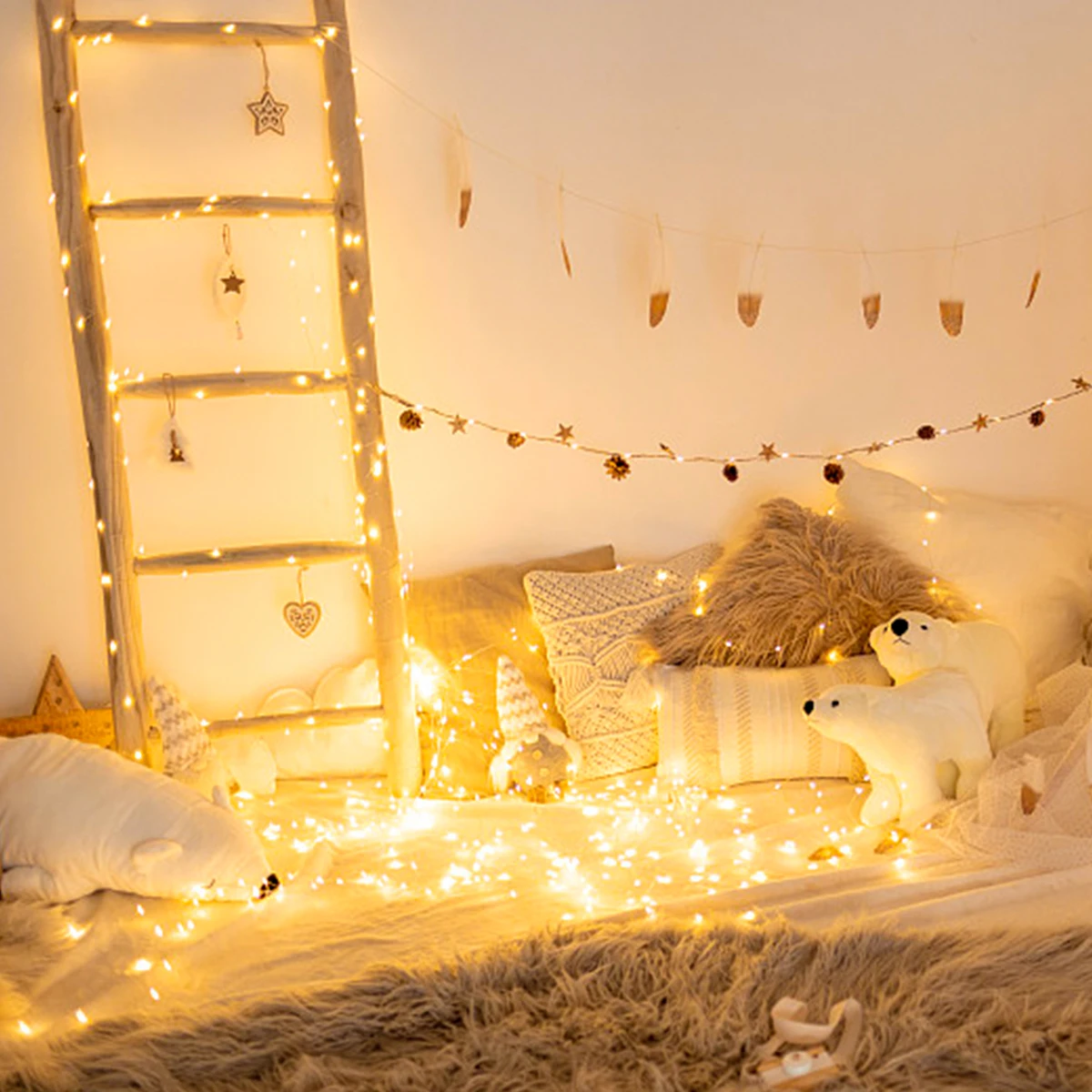 Guirnalda de luces LED superbrillantes con alambre de cobre, CA 220V a CC de 24V, fuente de alimentación de la UE, luz nocturna Led blanca cálida/RGB para decoración navideña