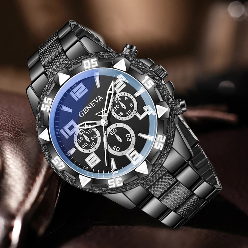 3PCS 남성용 시계 세트 비즈니스 트렌드 다용도 디지털 스케일 원형 다이얼 쿼츠 시계 친구나 아빠를 위한 완벽한 선물