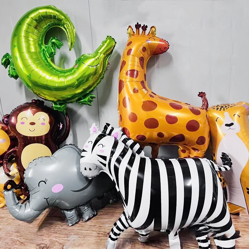 

Cartoon Animal Aluminum Foil Balloon Giraffe Elephant Lion Leopard Monkey Zebra Birthday Party Kids Room Decoration Event Decor