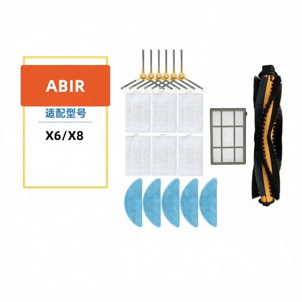 Replacement Maintenance Kit For ABIR X6 X8 Robot Vacuum Main Roller Brush Side Brush Mop Rag Filter Spare Parts Set