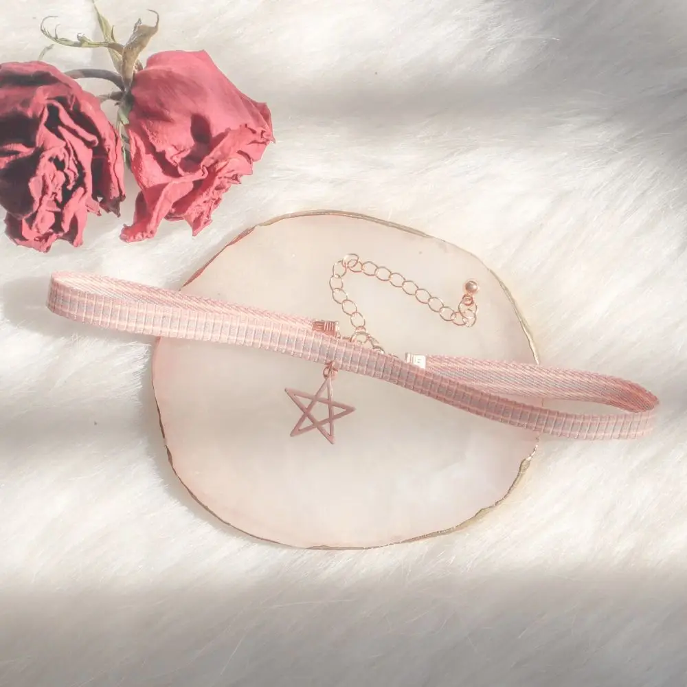 Sweet Pink Star Chokers Colorful Striped Woven Strap Jewelry Gifts Clavicle Chain Neck Accessories for Women Girls