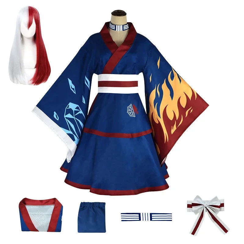 أزياء أنيمي بوكو نو هيرو أكاديميا تودوروكي شوتو التأثيرية شعر مستعار ياباني للحفلات الهزلية كيمونو بدلة كوسبلاي DOUJIN Genderswap فستان #2