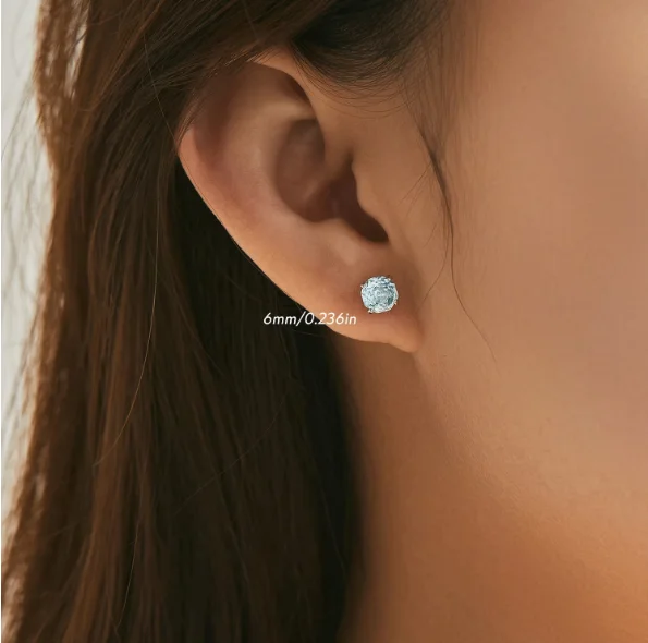 Sparkling 925 Sterling Silver Delicate Rose Cut Simulated Aquamarine Stud Earring Brincos de Prata For Women Wedding Jewelry