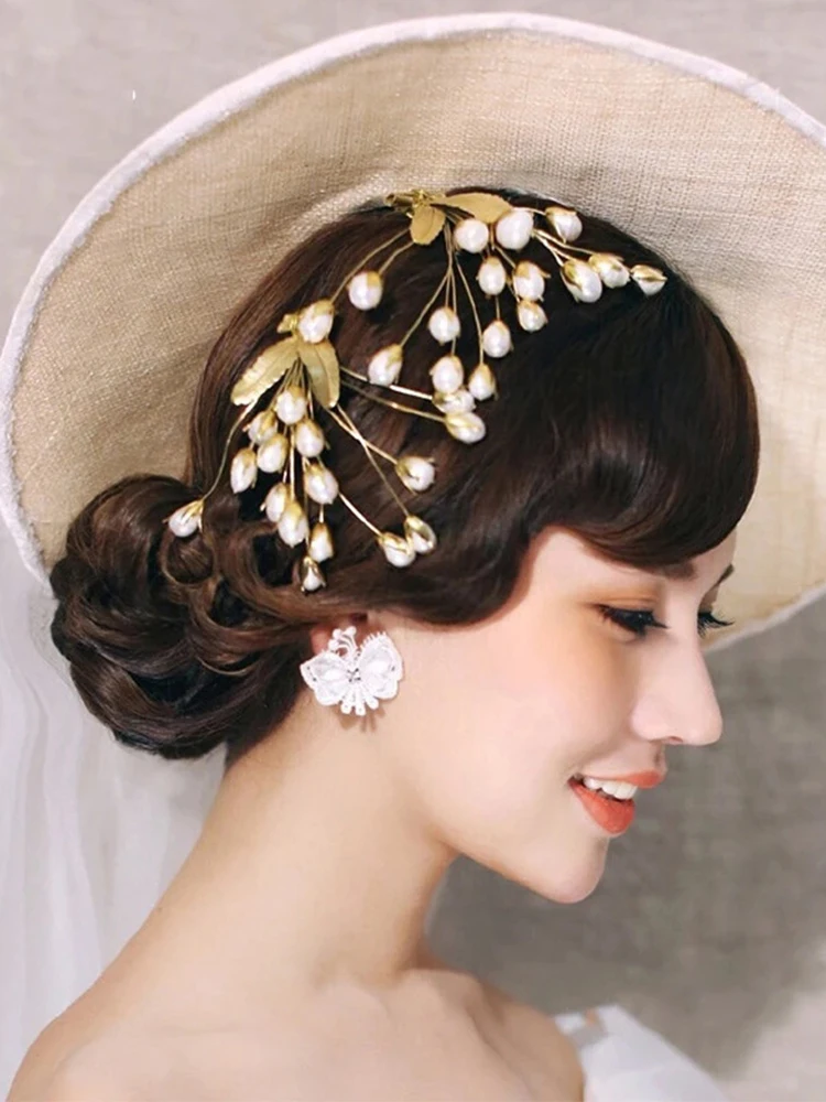 Épingles à cheveux de mariage en perles dorées faites à la main, pinces à cheveux en forme de blé, pièce de sauna, ornements de cheveux, bijoux pour patients, accessoires pour filles