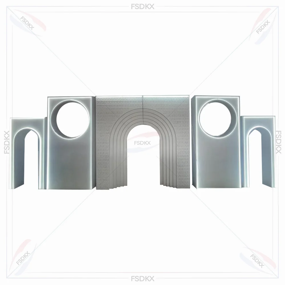 FSDKX Popular 3D White Wedding PVC Arch Ripple Backdrop with LED Light Stage Background PVC White Event Backdrop