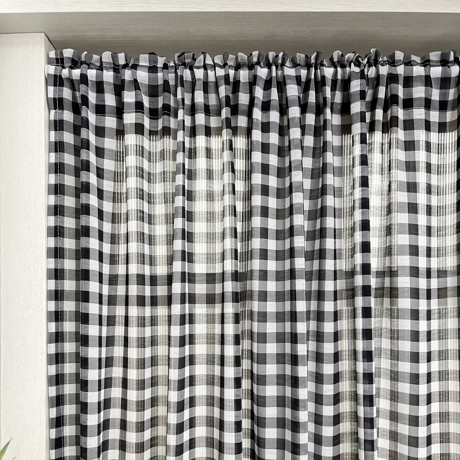 Classic Black White Plaid Ruffle Short Curtain Sheer For Kitchen Retro Tulle Drapes For Bedroom Small Window Coffee Half-curtain