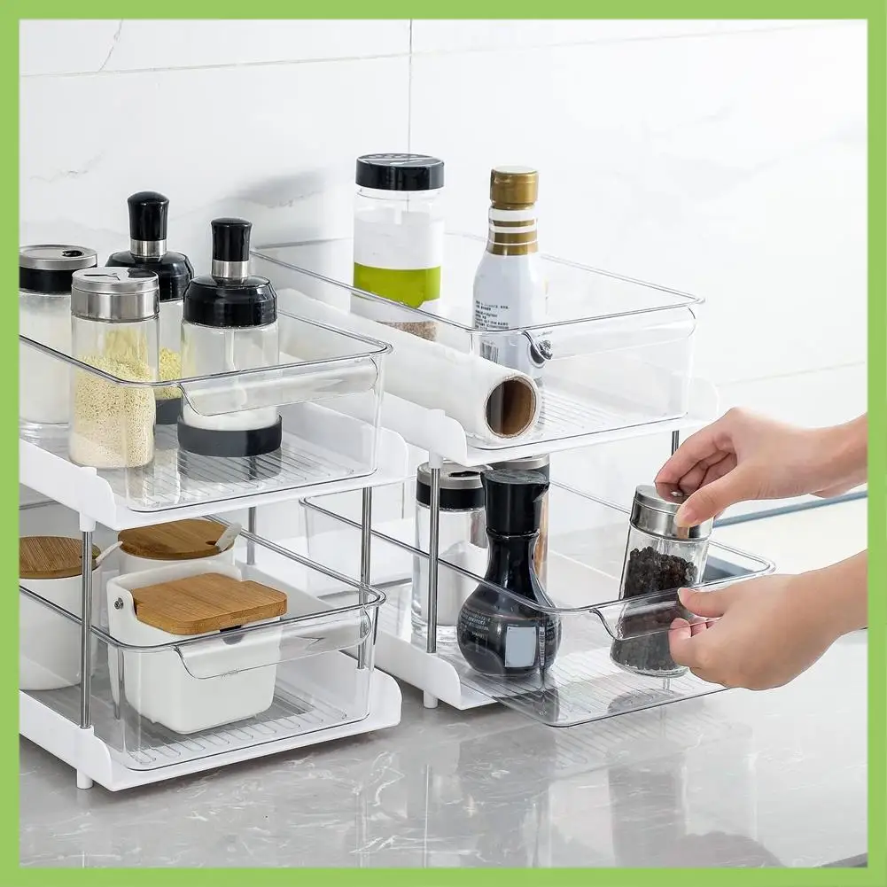 

2 Tier Organizer With Clear Drawer Bins Great For Under Kitchen Sink Organizing And Bathroom Cabinet Storage Organizer