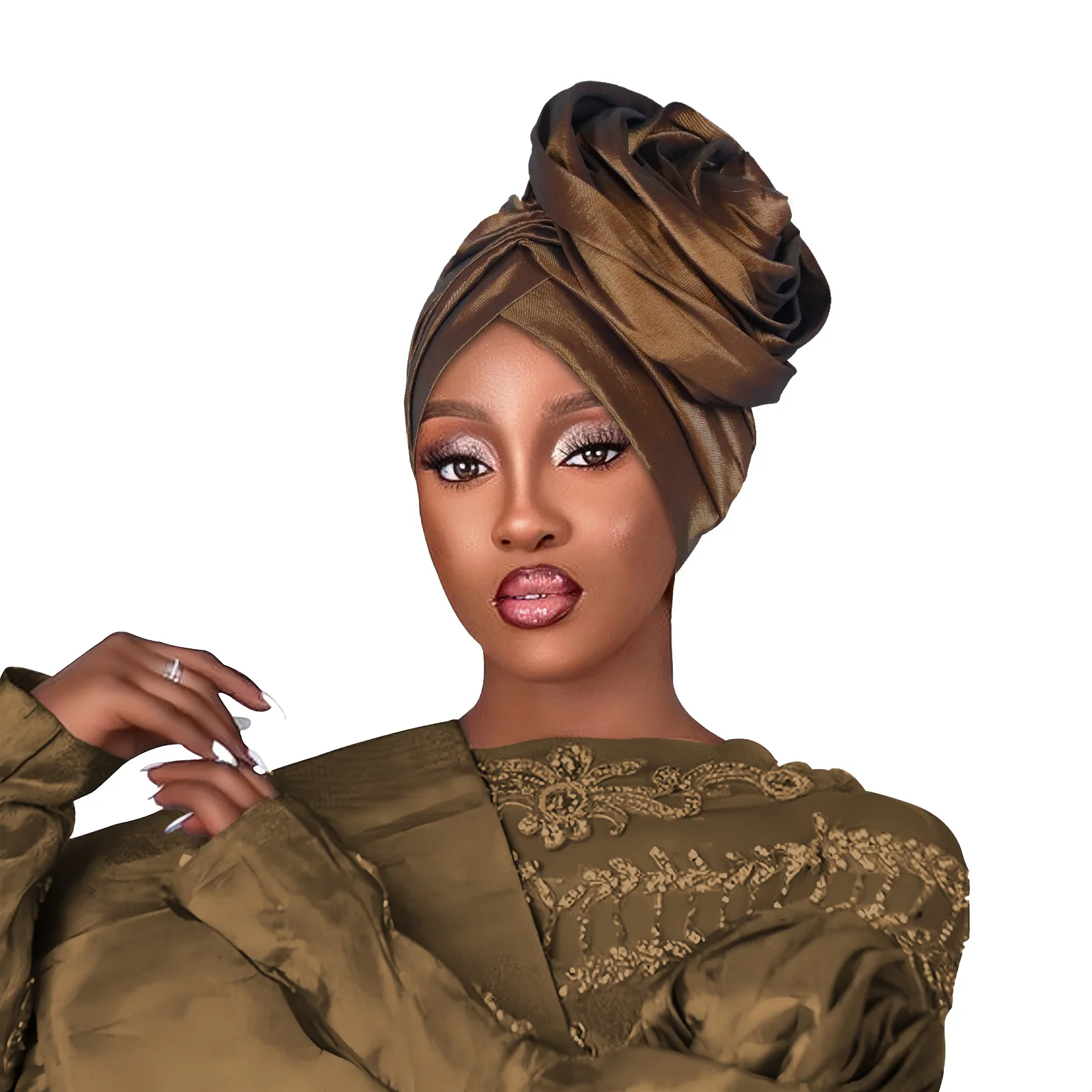 Damski muzułmański hidżab turban z dużym kwiatem błyszcząca czapka chusta na głowę Nigeria wesele impreza gele owijka na głowę afrykański auto gele nakrycia głowy kapelusz