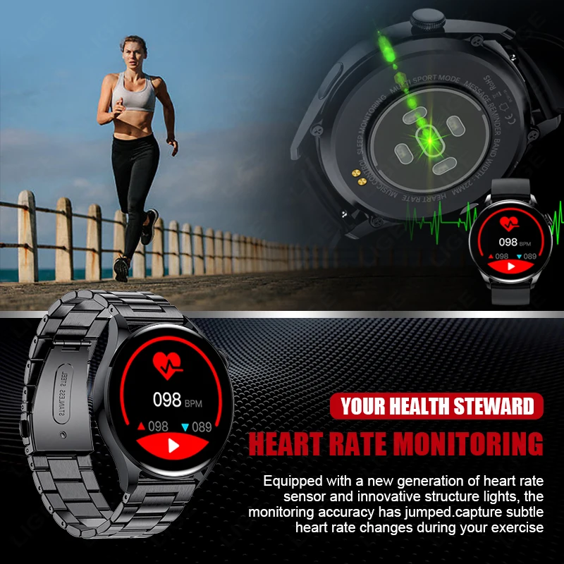 LIGE NFC Access Control Smart Watch Men Bluetooth Call Sport Fitness Men\'s Wristwatch Heart Rate  Monitor Waterproof Smartwatch