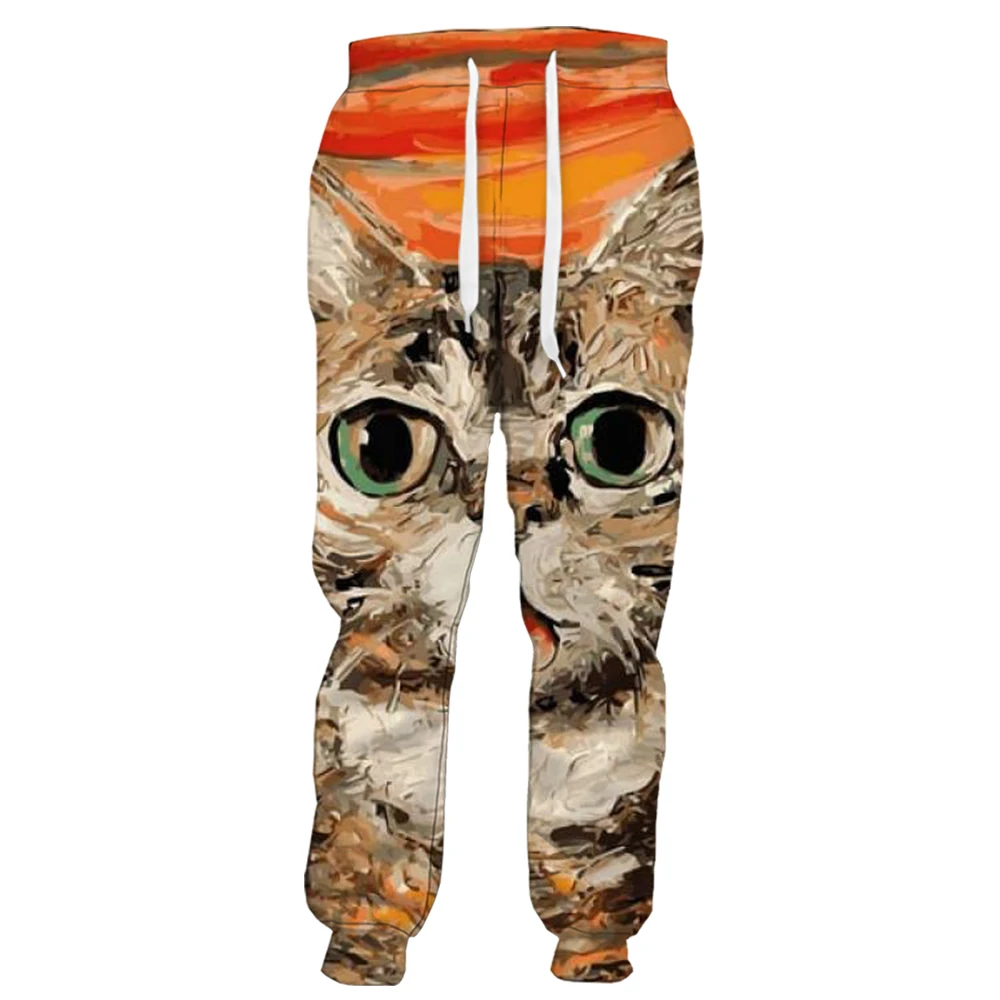 

HX Fashion Mens Pants Cute Cat Oil Painting Art 3D Printed Trousers Casual Sweatpants Joggers Men Clothing Ropa De Hombre