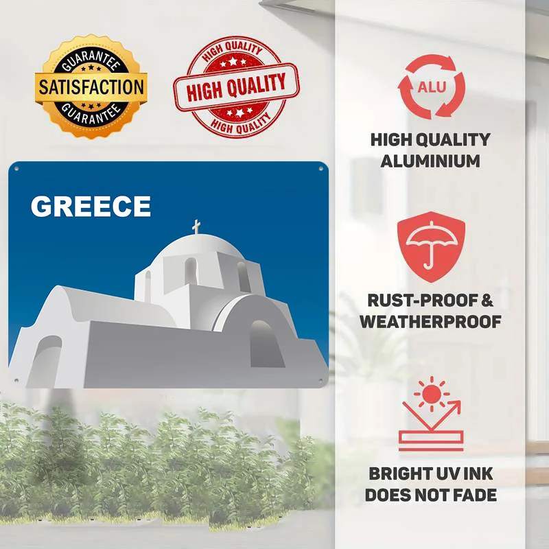 Travel in Greece Personalized 3D Textured Metal Poster Wall Art Tinplate Sign for Home Decor Luxury Decoration Home Man Cave