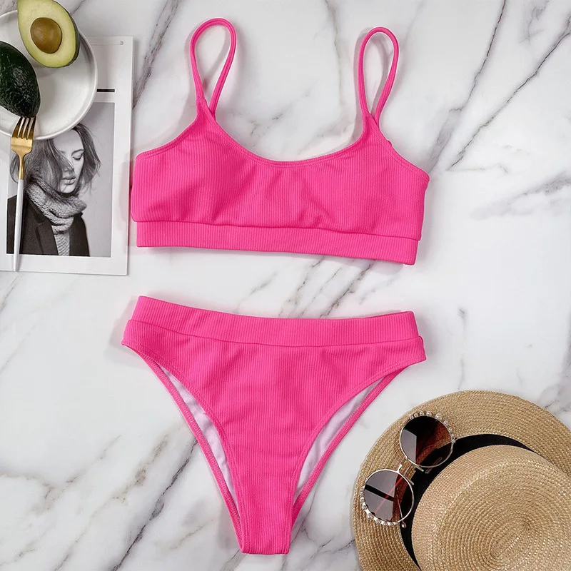 2025年新作メーカー販売ビキニ分割水着無地おしゃれハイウエストビキニスポット