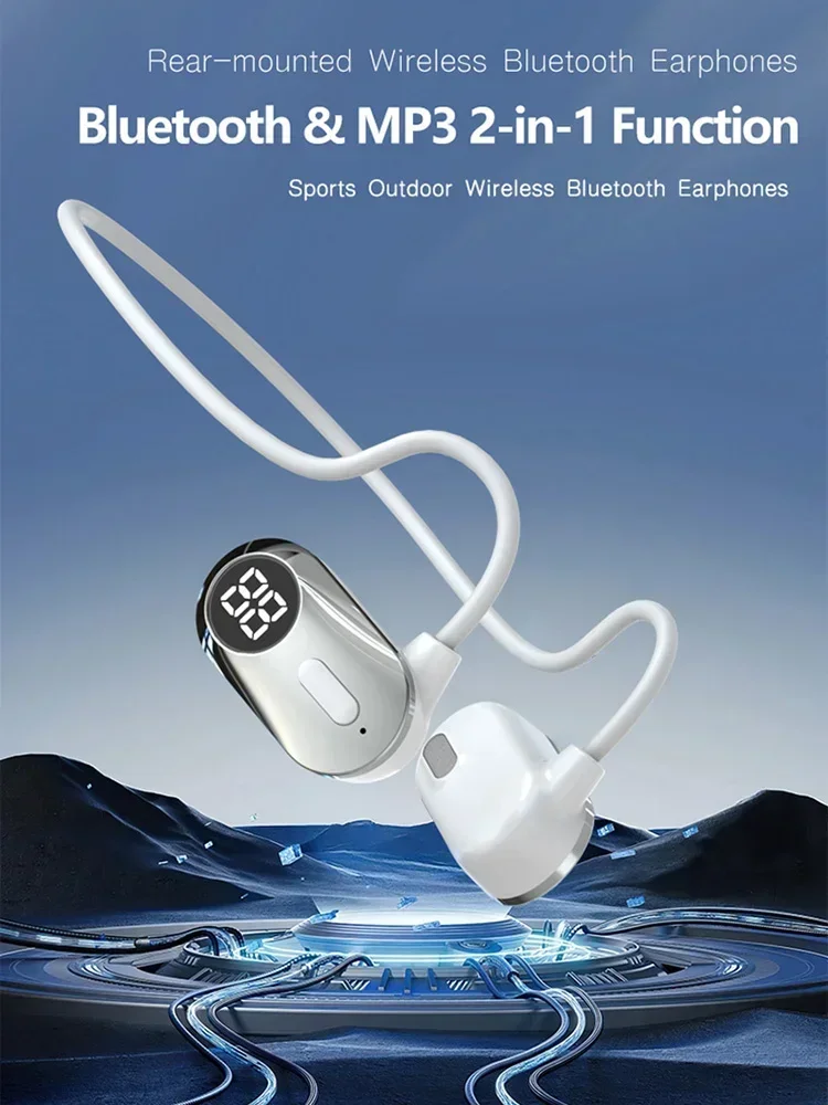 Bezprzewodowe słuchawki nauszne Bluetooth 5.3 z otwartą konstrukcją, sterowaniem dotykowym, wyświetlaczem poziomu baterii, do sportów na świeżym powietrzu i biegania. — zdjęcie produktu 7