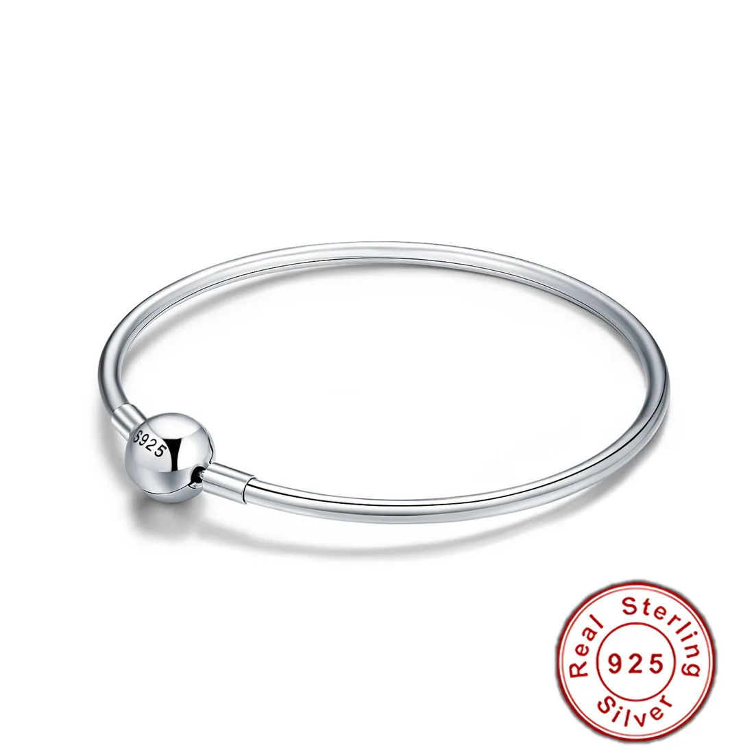 

3mm 925 Sterling Silver Basic Bangle Bracelet with Round Ball Charms Clasp 17cm 19cm 8.8g 10.1g Silver Jewelry