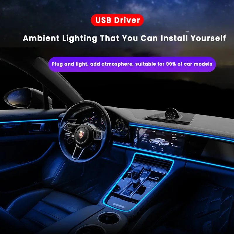 

Car Interior Decorative Lamps Strips 1M/2M/3M/5M EL Wiring Neon Cold Light Decorative Dashboard Console Auto LED Ambient Lights