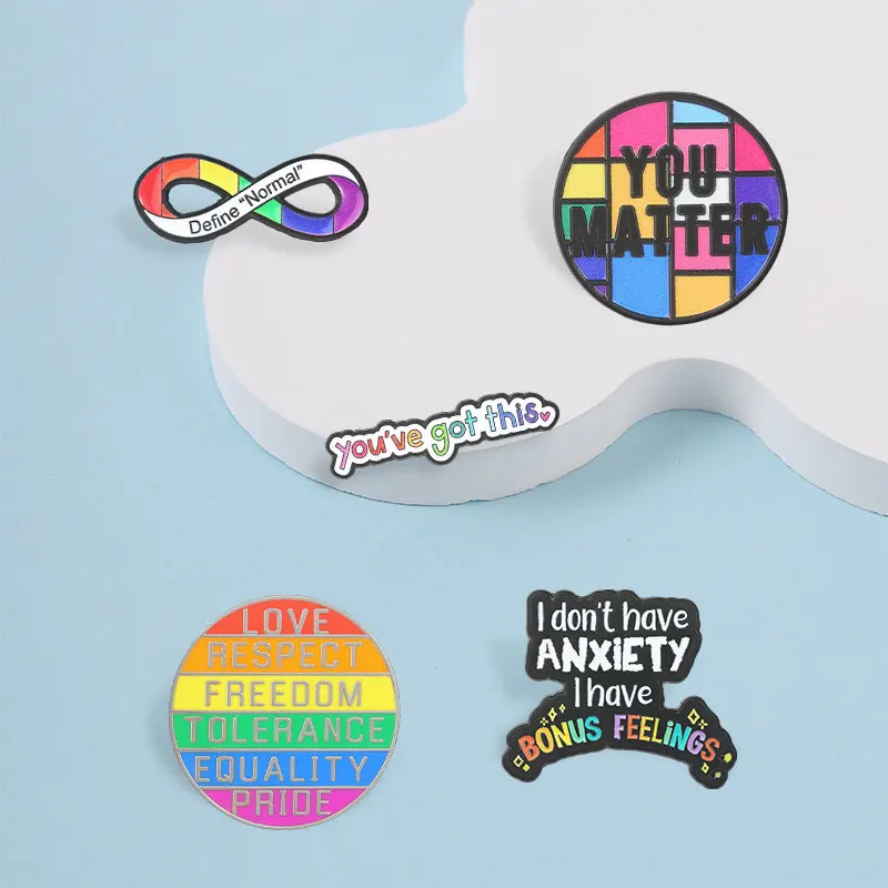 Positives Zitat zur psychischen Gesundheit, Emaille-Abzeichen, Regenbogen-Abzeichen für Gleichberechtigung, Anstecknadeln mit inspirierenden Worten, Broschen, Accessoires, Geschenke. – Detail 6