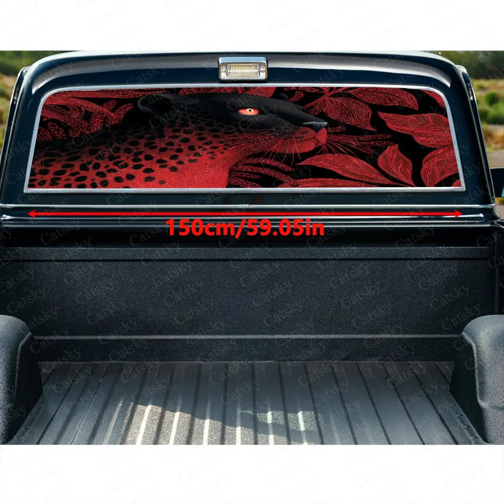 Leopard in Artistic Red Toned & Dynamic Textural-Fierce Hybrid Design Decal, Car Rear Window Sticker, Waterproof Self-Adhesive P