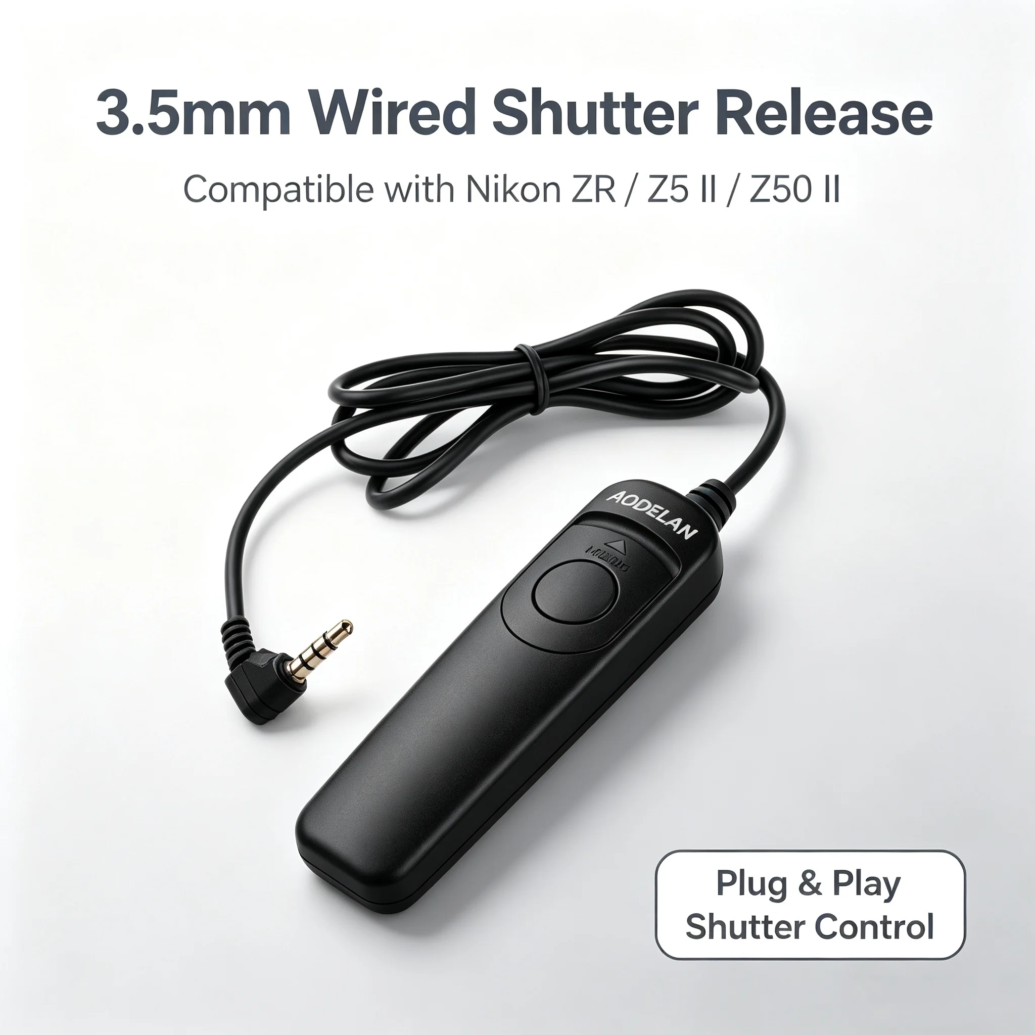 AODELAN Przewód do zdalnego sterowania migawką 3.5mm, kabel do migawki do aparatów Nikon ZR Z5 II Z50 II, do zdjęć pojedynczych/światłodźwiękowych