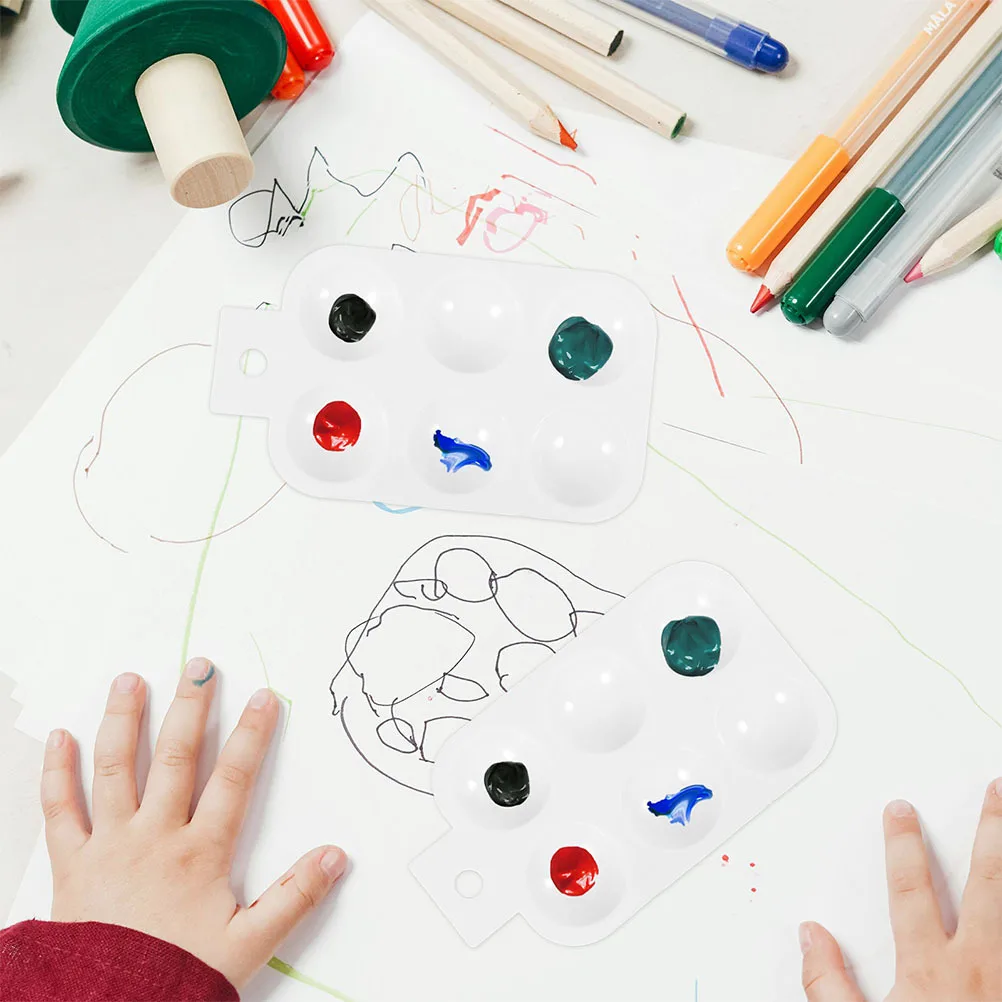 

10Pcs Plastic Paint Palette 6 Well Rectangular Mixing Tray for Kids Graffiti Painting Activities Color Blending Art Tools White