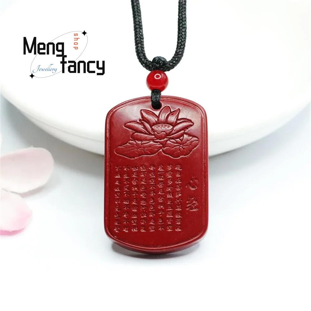 

Charms Fashion Natural Cinnabar Purple Gold Sand Lotus Heart Sutra Pendant Amulets Mascots Luxury Jewelry Men Women Holiday Gift