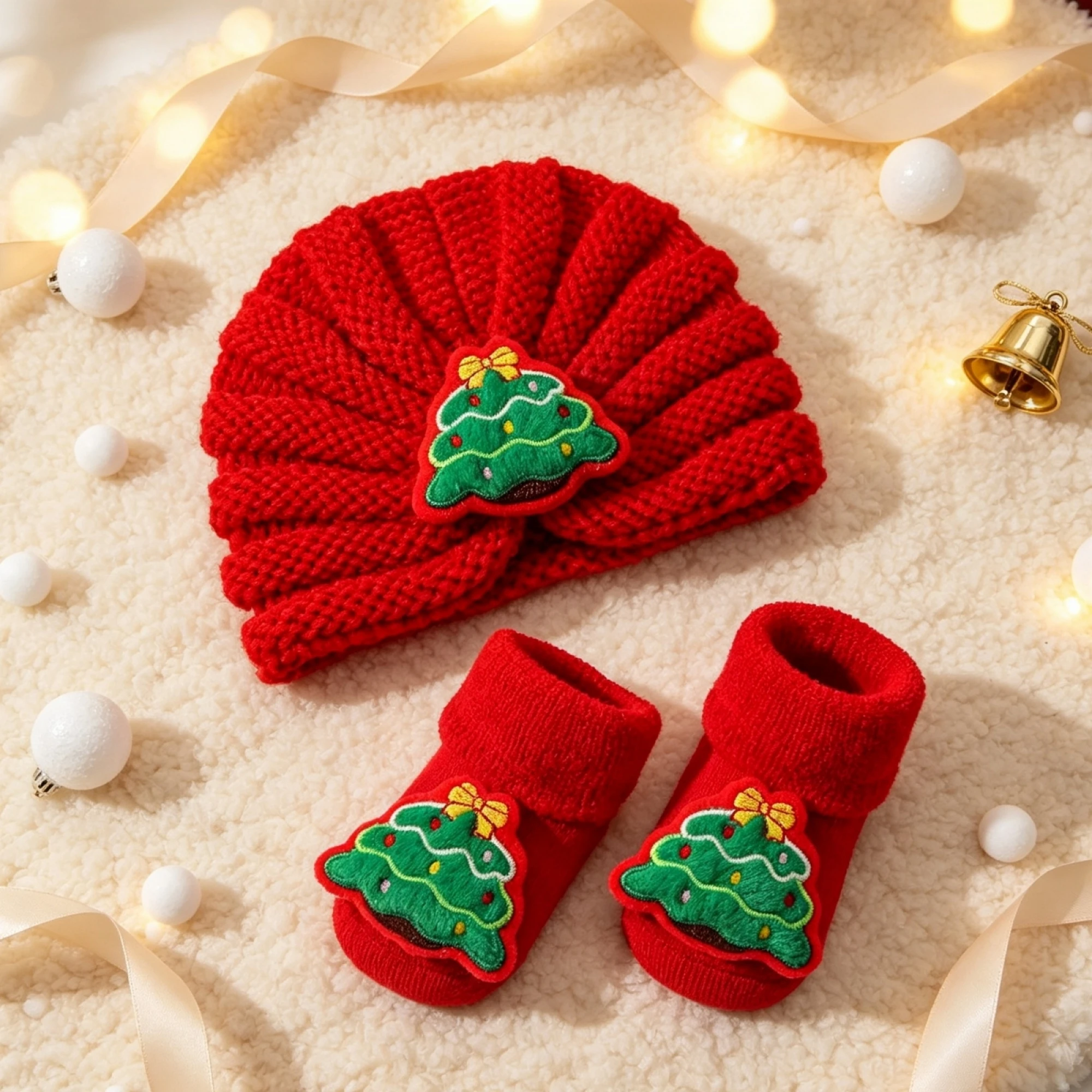 Socks-Hat-Set Baby Christmas Cozy-Knitted Christmas Socks Hat Socks Christmas Socks With Beanie New Baby Christmas Socks