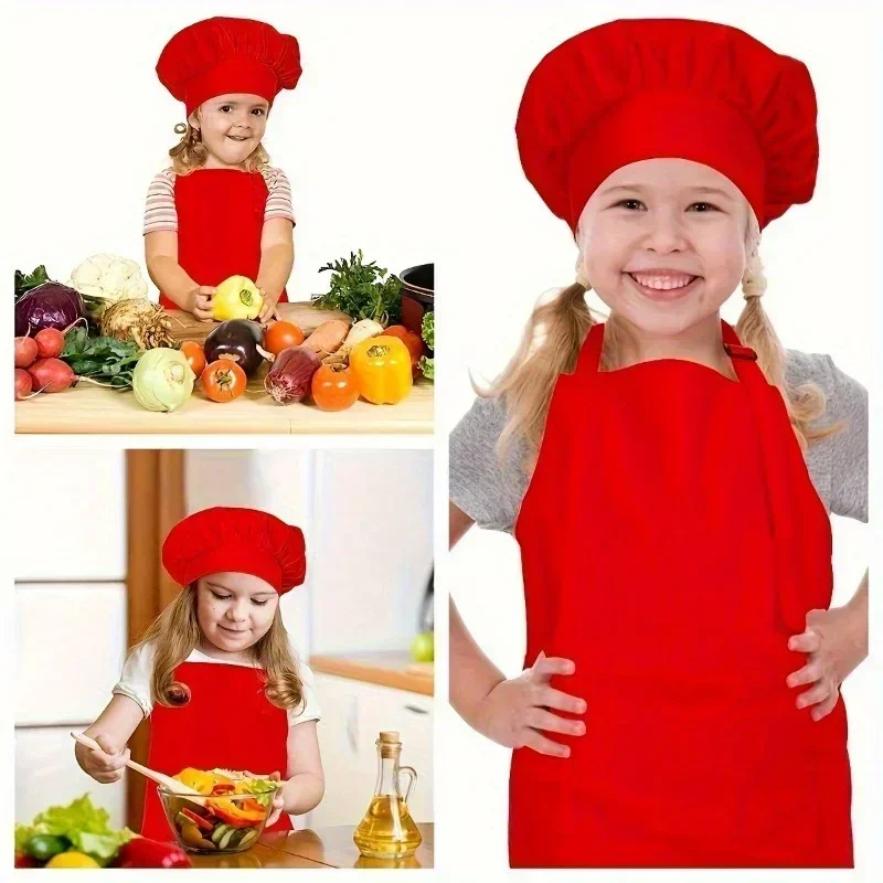 1set Children\'s Apron with Chef Hat Set-Waterproof Art Smock Feeding Bib Cooking Baking Painting Training Clothes