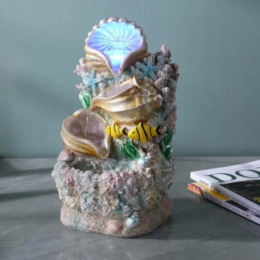Themed Coral Shell Fountain Tabletop Home Décor Indoor Desktop Fountains Perfect for Zen Waterfall Meditation Waterfall Decor F