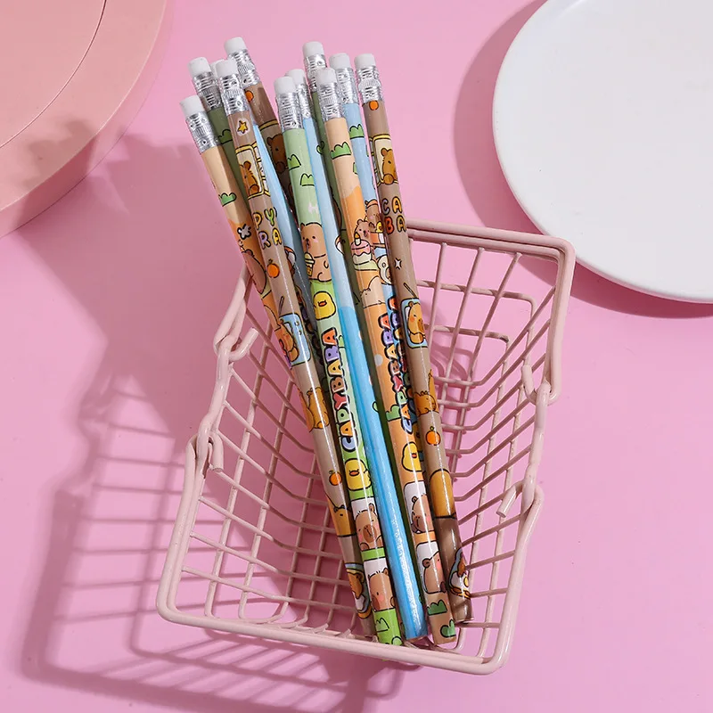 10 sztuk/partia Śliczne ołówki z kreskówkowymi motywami Kawaii, ołówki drewniane HB z gumką w kształcie zwierząt, artykuły papiernicze do szkoły, biura, pisania i rysowania — zdjęcie produktu 3