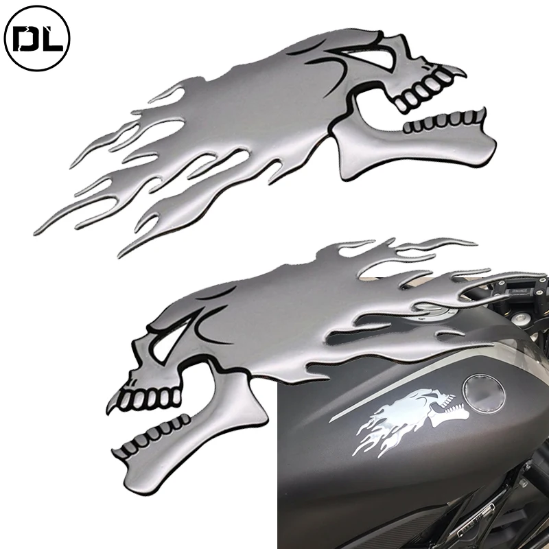 

1Pair Motorcycle Fuel Tank Sticker 3D PVC Ghost Skeleton Emblem Motorcycle Chrome Decals for Auto Motorcycle Tank Cars