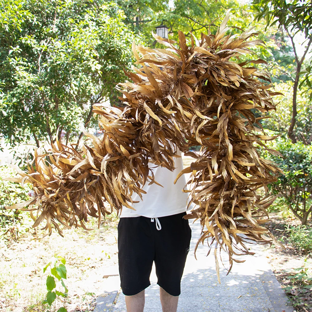 2 Yards Gold Rooster Feather Fringe Boa Gilded Chicken Tail Feathers for DIY Craft Costume Headpiece Wedding Party Decoration