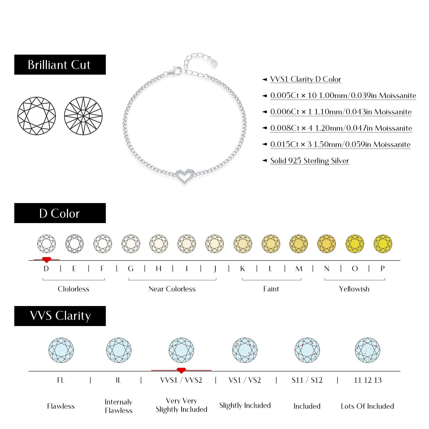 MODIAN D Color Pave Setting Moissanite Bracelets 925 Sterling Silver Romantic Heart Gourmette Bracelet For Women Jewelry Gifts 3