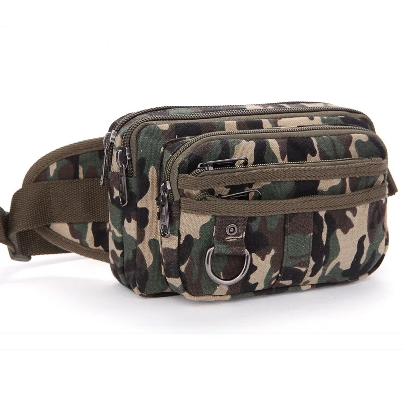 Nesitu High Quality Camouflage Vinage Casual Blue Black Coffee Khaki Canvas Women Men Waist Bag M9163