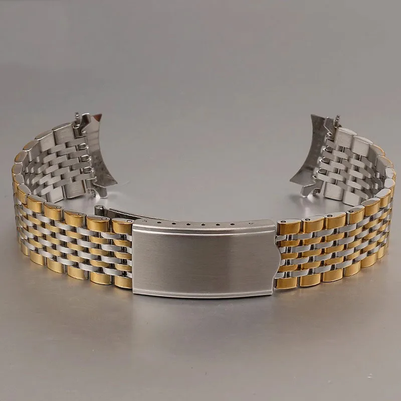 Curved End Watchband for Omega Seamaster Speedmaster DeVille Stainless Steel Strap 18mm 19mm 20mm Thin Bracelet Belt Silver Gold