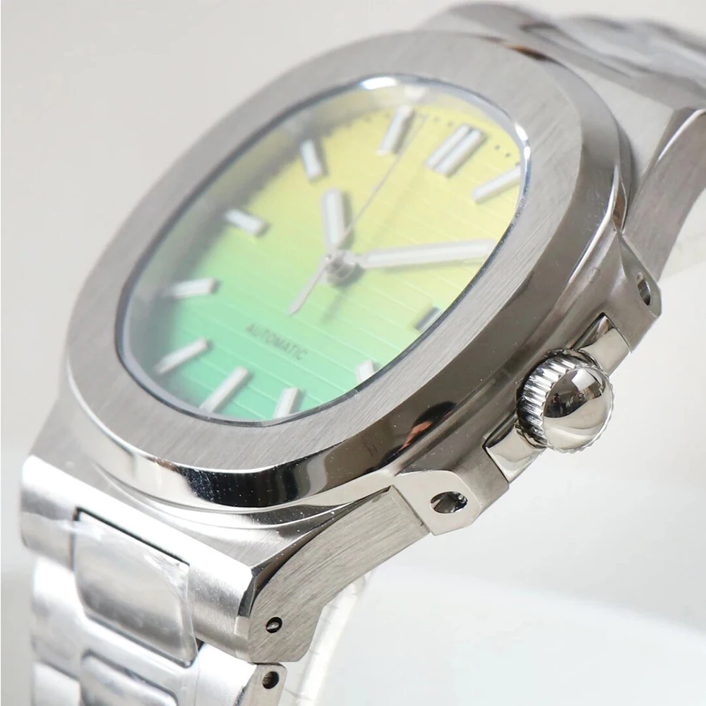 41mm nh35 Watch Yellow Green No Logo Automatic Mechanical Watches Nautilus Waterproof Steel Strap WristWatch Sapphire Glass Case