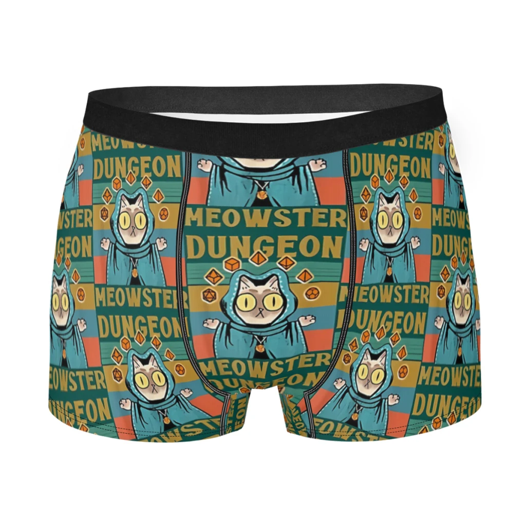 Dungeon Meowster Funny Nerdy Gamer Cat D20 Dice DnD Game Underpants Homme Panties Man Underwear Sexy Shorts Boxer Briefs