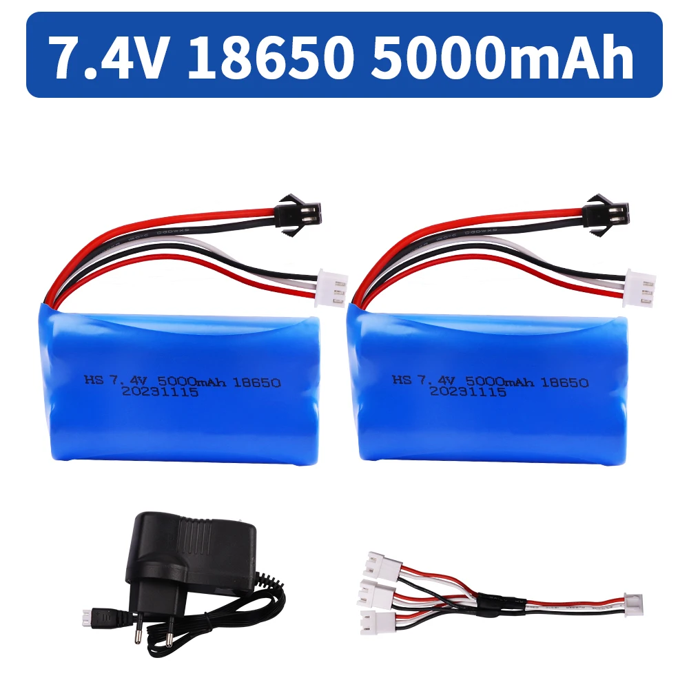 18650 7.4V 5000mAh Lipo battery with Charger For WPL MN99S D90 U12A S033g Q1 H101 Rc Toys Boats Cars Tanks Drones Accessories