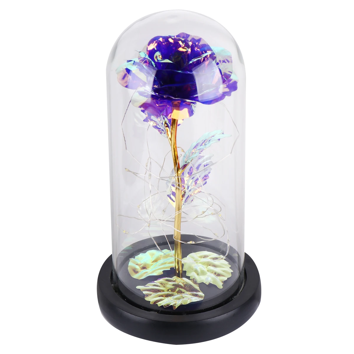 

1Pcs Glass Rose Night Light Glass Dome Cover Purple Three Leaf LED Lamp Romantic Valentine Day Flower Gift Home