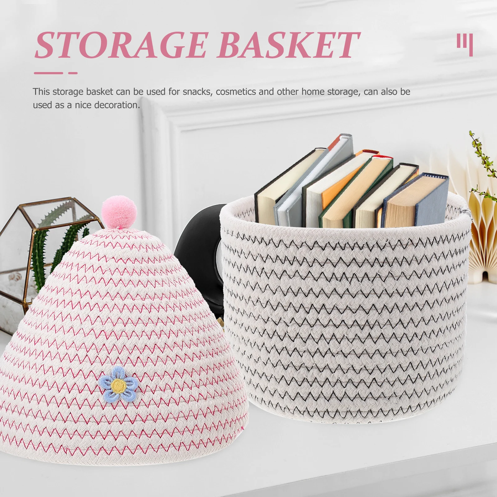 

Cotton Rope Storage Basket With Lid Woven Sundry Container For Home Organization Decorative Small Weaving Basket For
