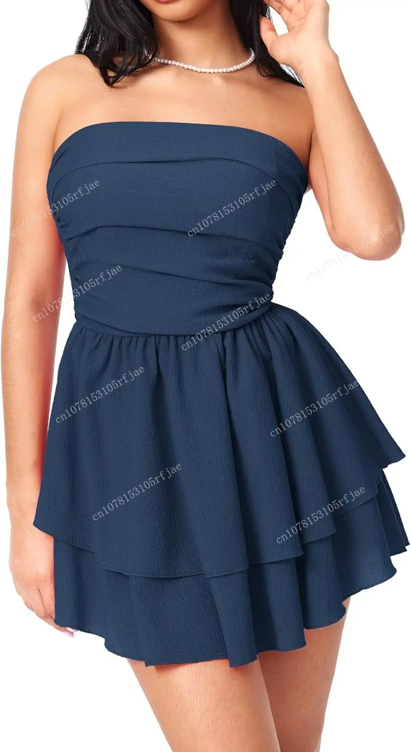 فستان كوكتيل صيفي للسيدات - فستان قصير مكشكش أنبوبي