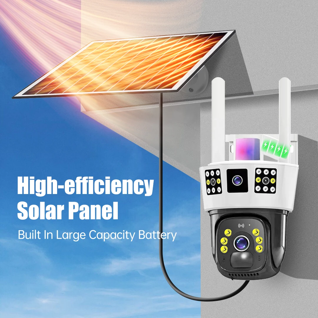 6K 12MP Solar Camera 4G Sim Outdoor Drie Lens Netwerk PTZ Surveillance Zonnebatterij CCTV AI Auto Tracking Beveiligingscamera V380